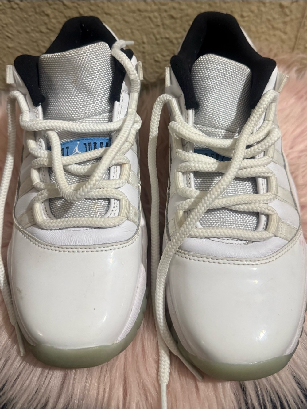 Jordan Kids White and Black Low-Top Sneakers with Light Blue Tongue Accent